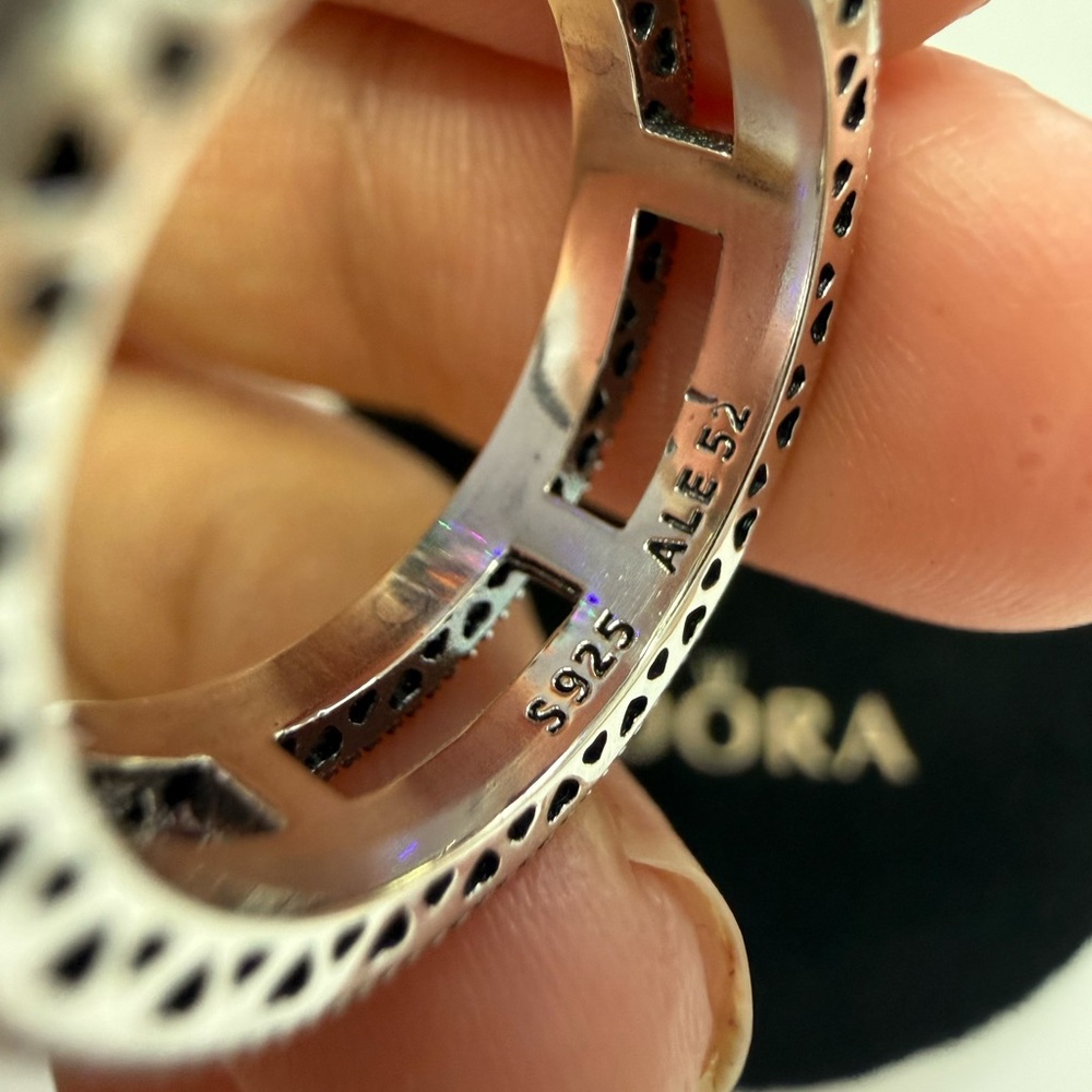 Pandora Silver Double Band Ring with Clear Cubic Stones - Picture 6 of 7